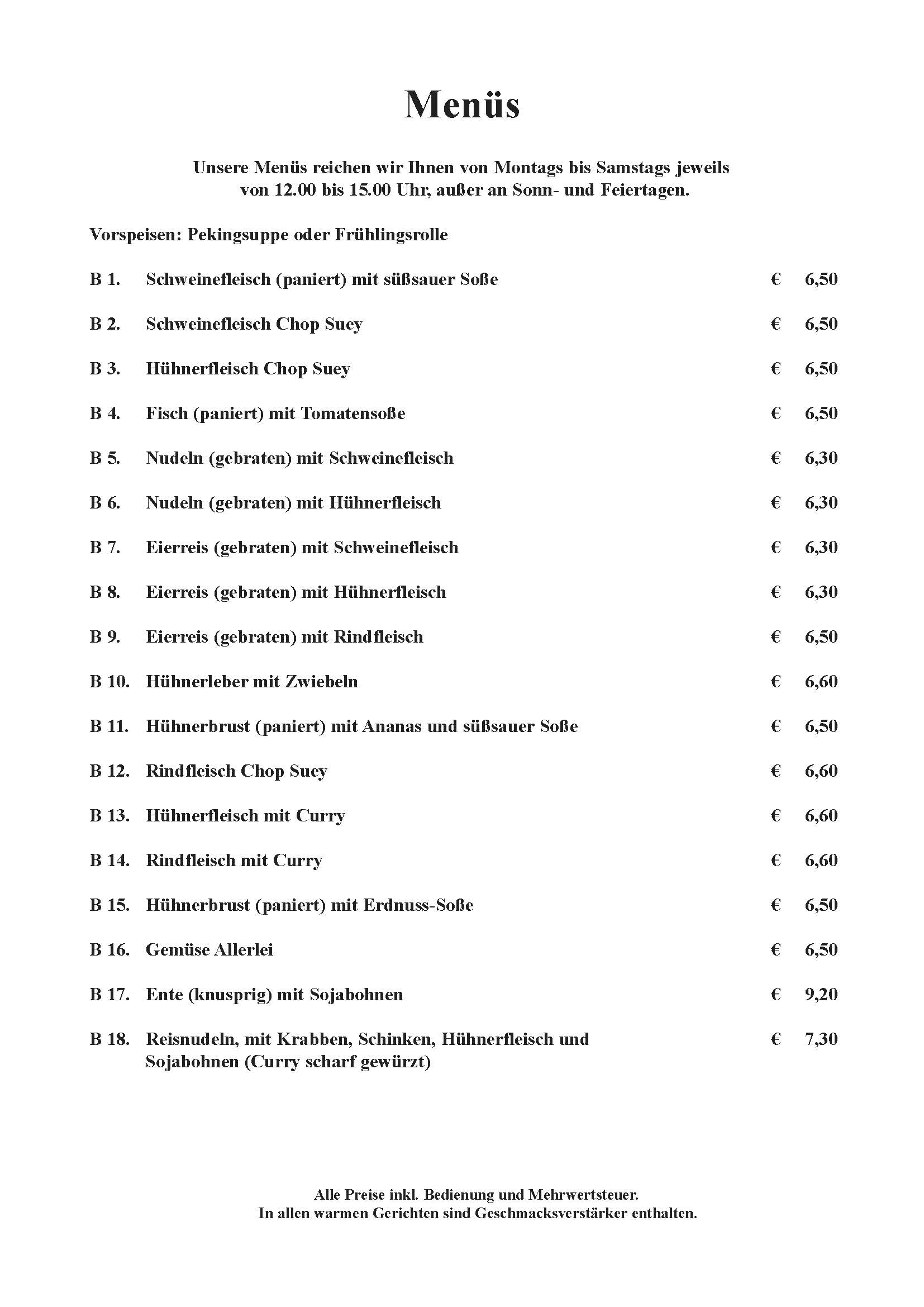 Speisekarte Seite 1
